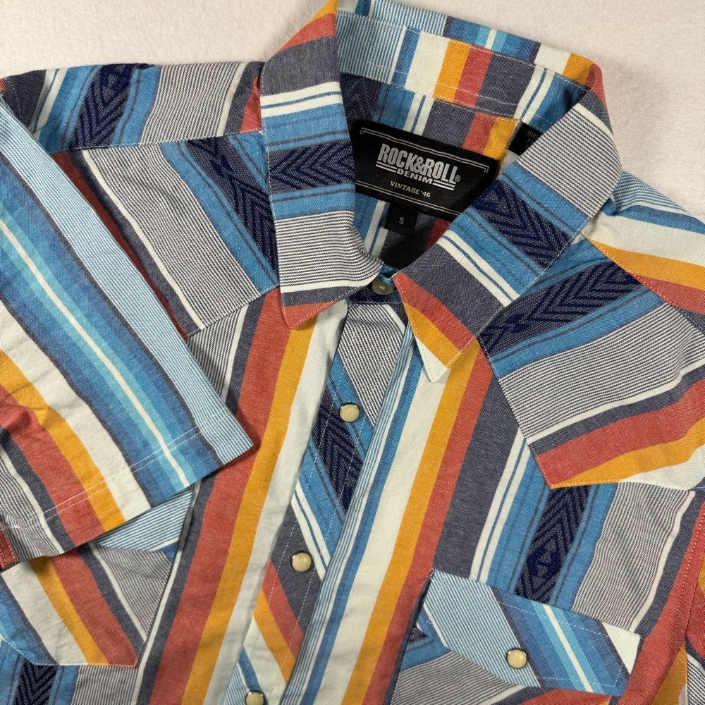 Rock &‎ Roll Denim Men’s S Serape Stripe Pearl Snap Western Shirt